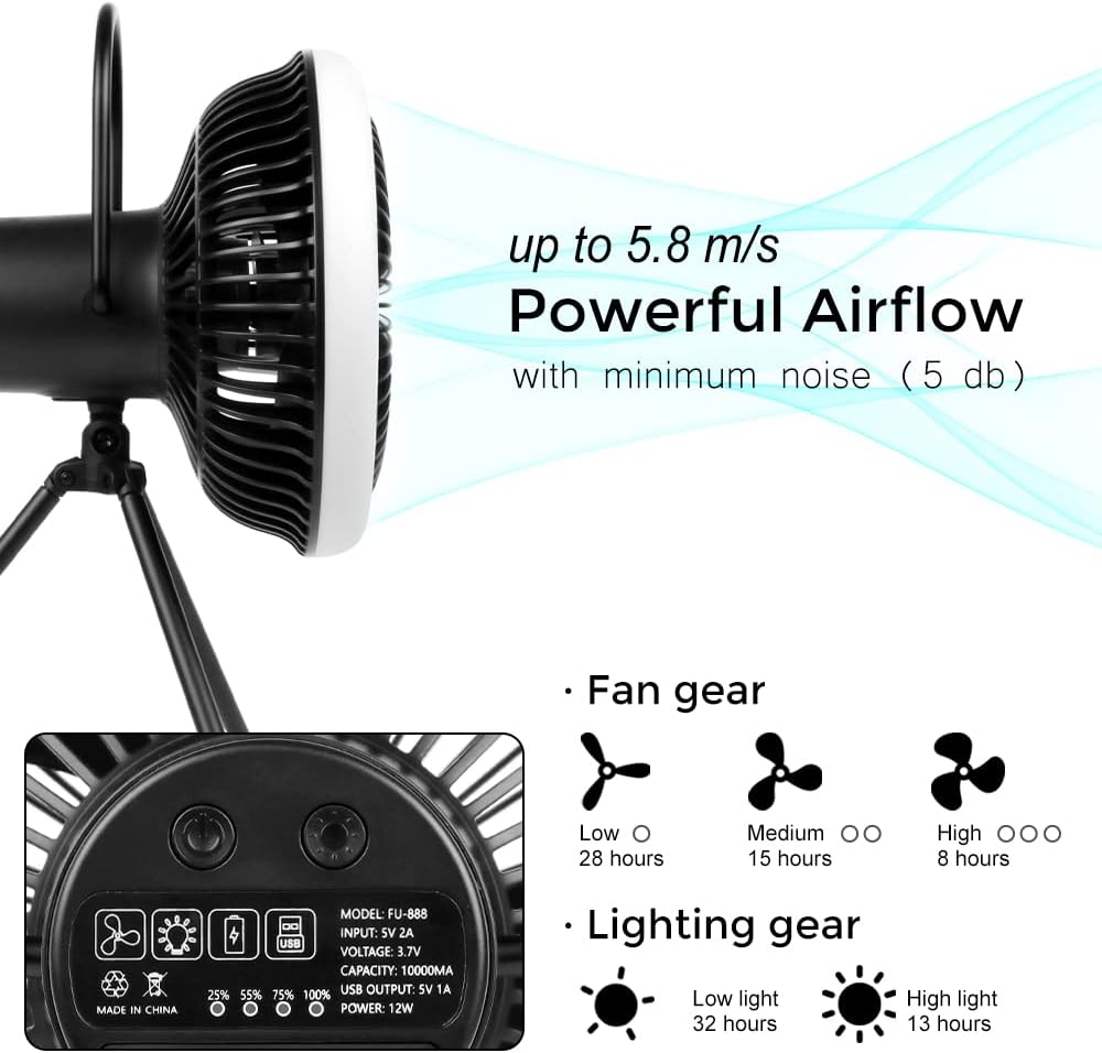 Camping Fan with LED Lantern, USB Desk Fan, Pack of 2 P9718