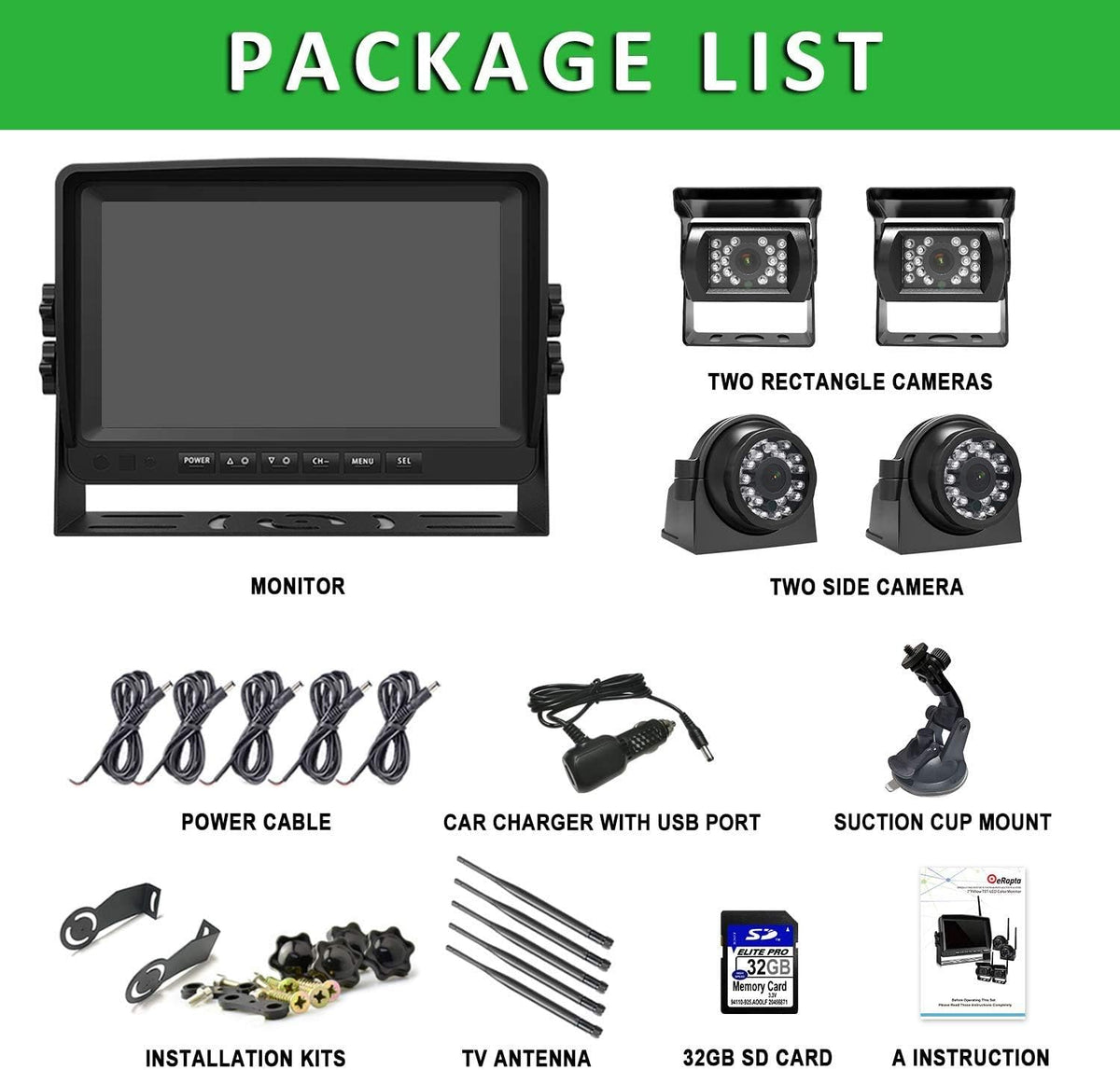 Wireless Backup Camera System with 7'' Monitor and 4 Channels, Black X3011