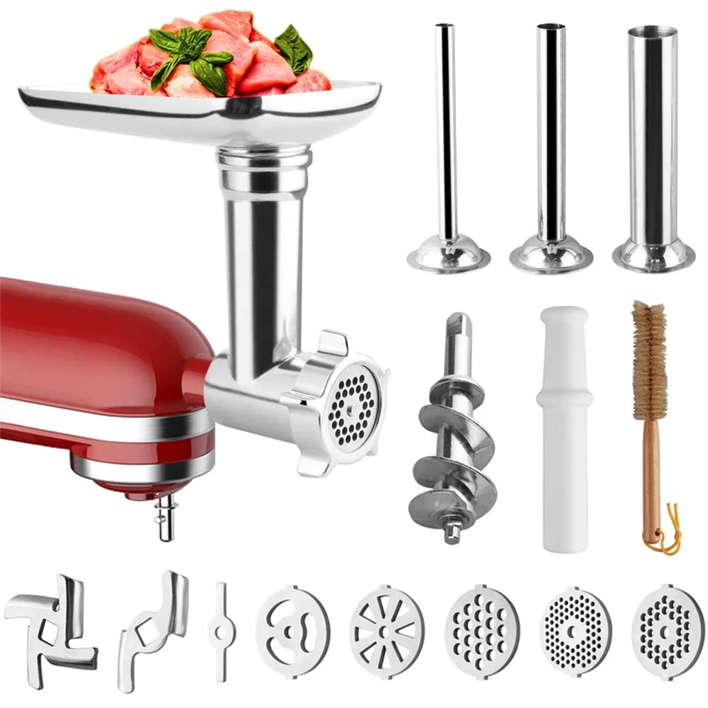Metal Food Grinder Attachment for KitchenAid Stand Mixers with Sausage Stuffer Tubes H8789