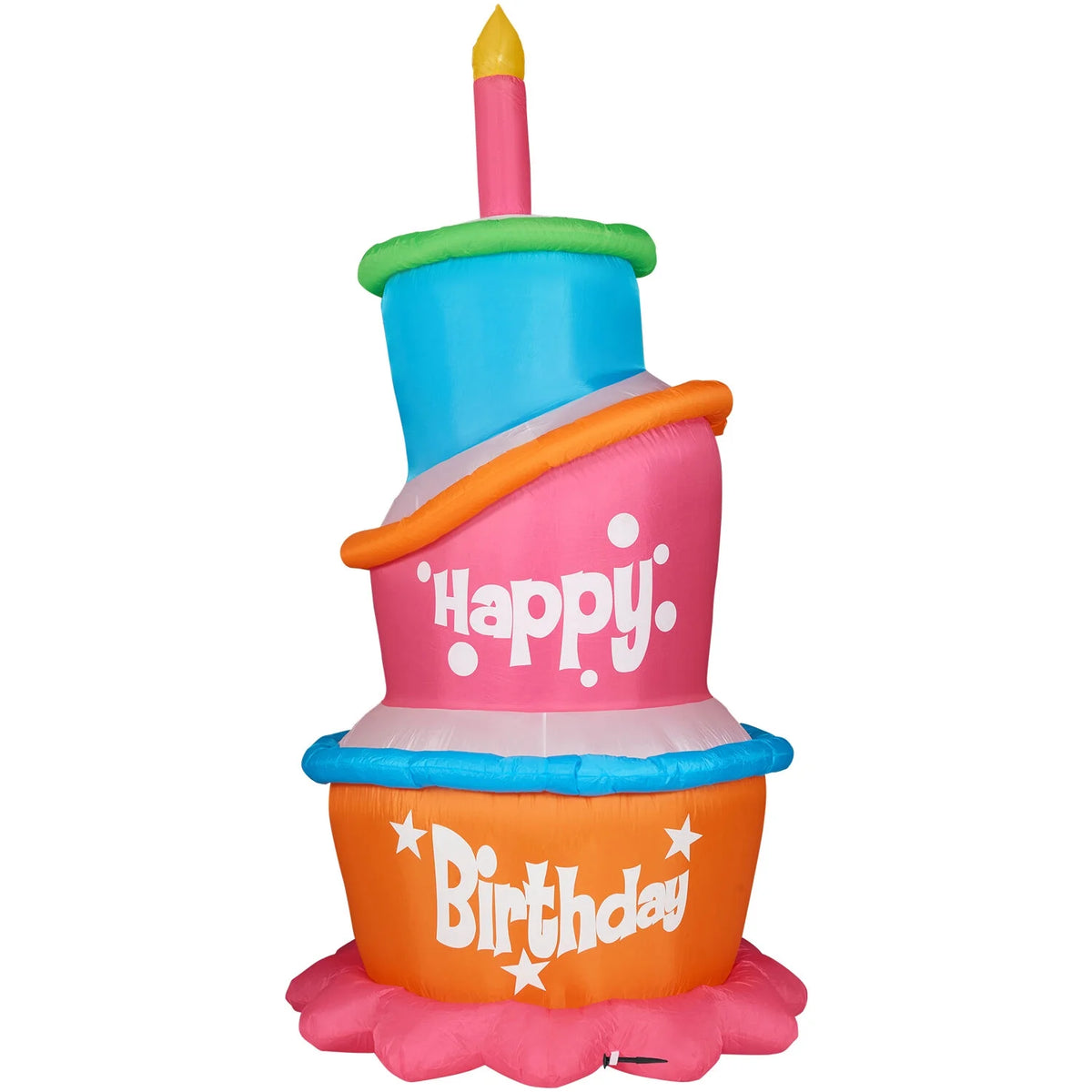 Yard Inflatable Tall Happy Birthday Cake with Faux Candle Blow Up with Lights and Storage Bag 144" K59771