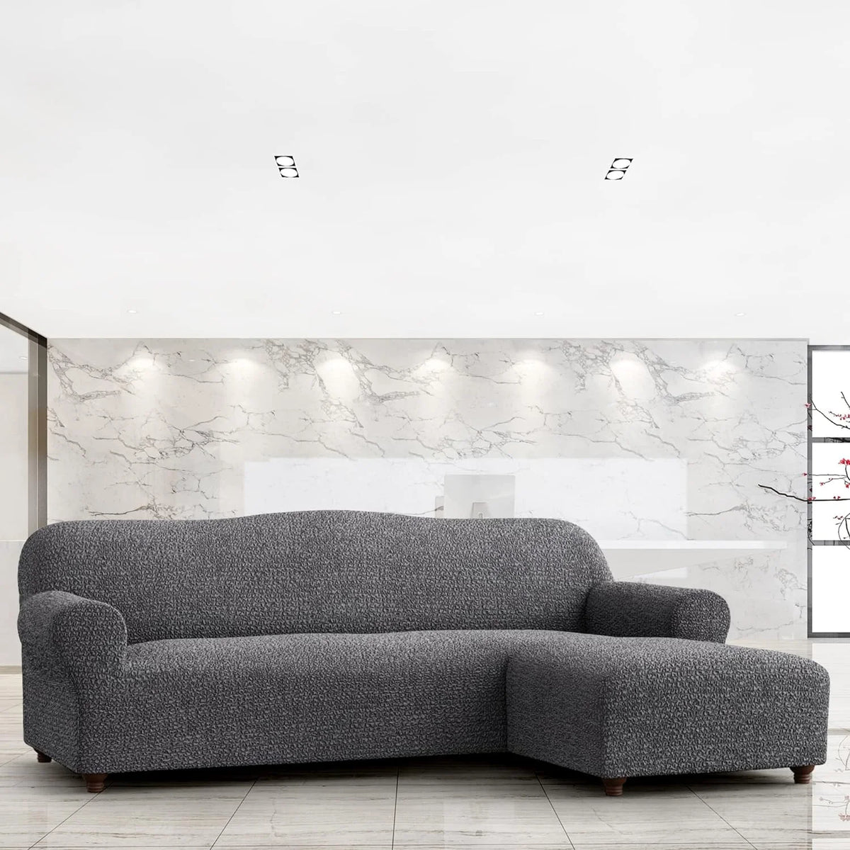Dark Grey 1-Piece Sectional Sofa Slipcover G10064