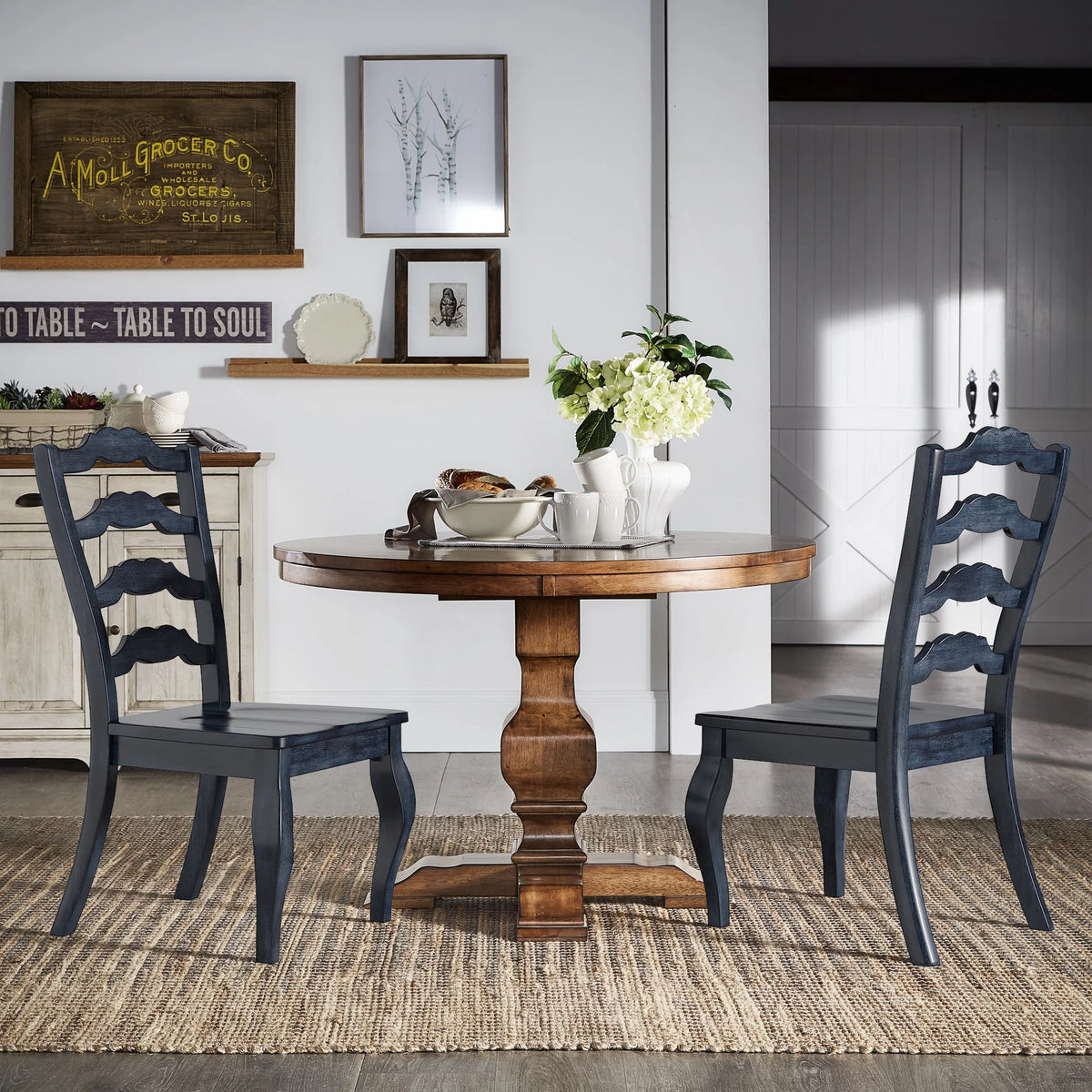 Wood Dining Chairs, Set of 2, Antique Dark Denim Blue A208326