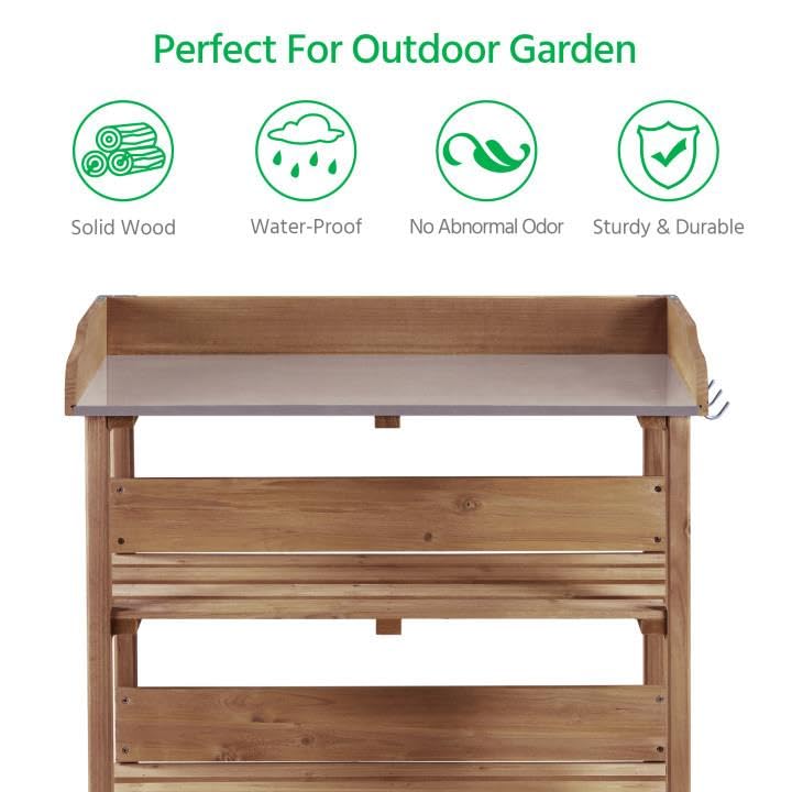 Brown Wooden Potting Bench Table with Storage Shelf S26507