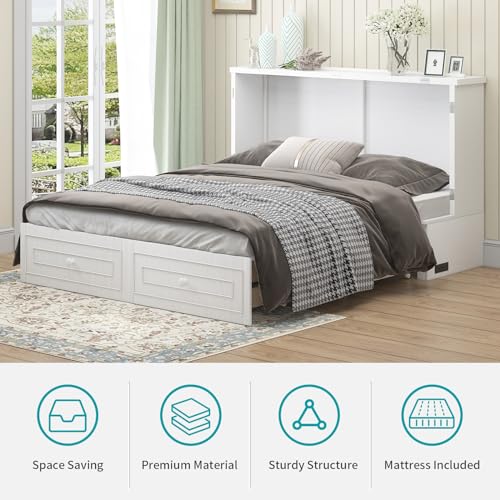 Queen Size Dark Grey Murphy Bed with USB Charging Station M2227