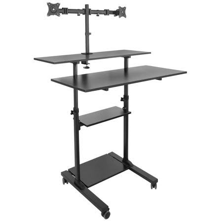 Black Height Adjustable Mobile Standing Desk with Dual Monitor Mount V75665