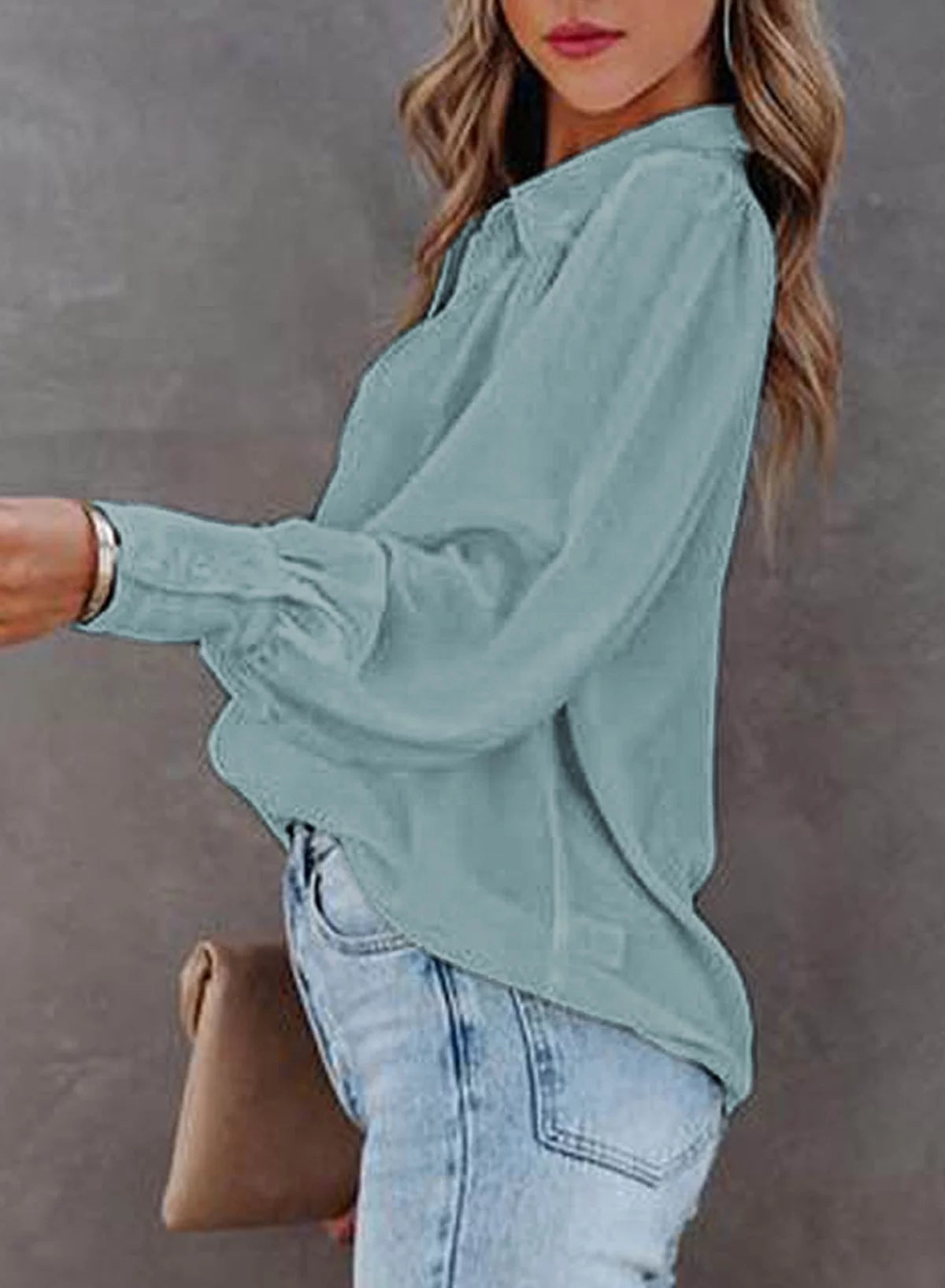 Long Sleeve Button Down Plus Size Blouse O622617