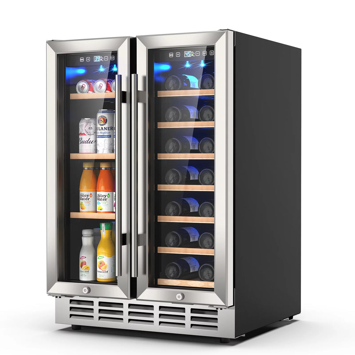 Beverage Refrigerator and Wine Cooler, Dual Zone 24 inch Built-in 20 Bottles 57 Cans H5671