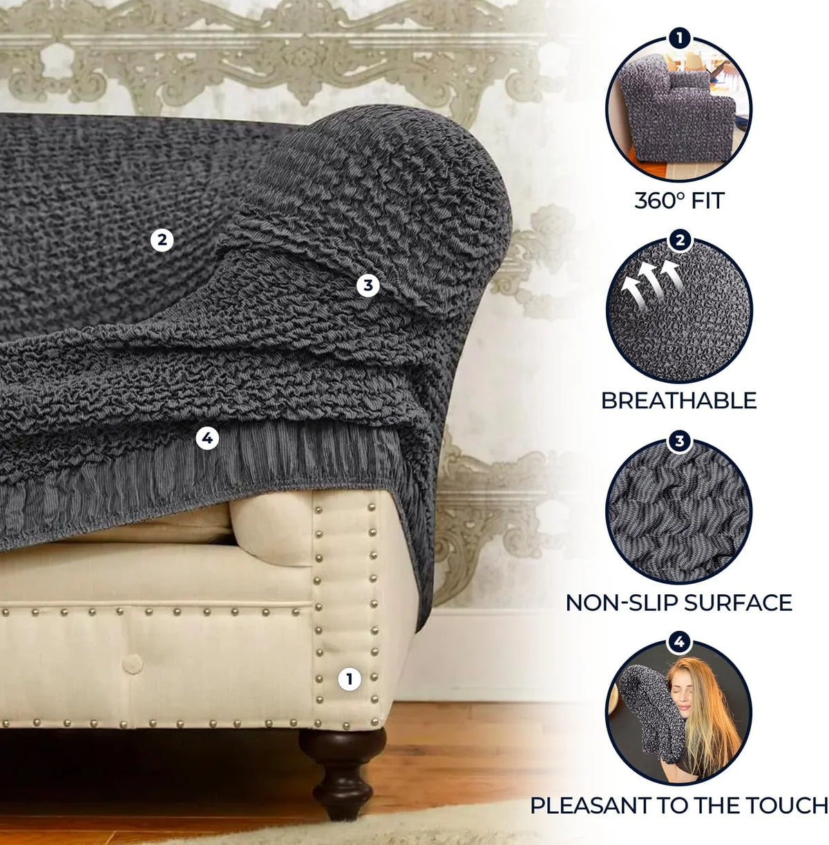 Dark Grey 1-Piece Sectional Sofa Slipcover G10064