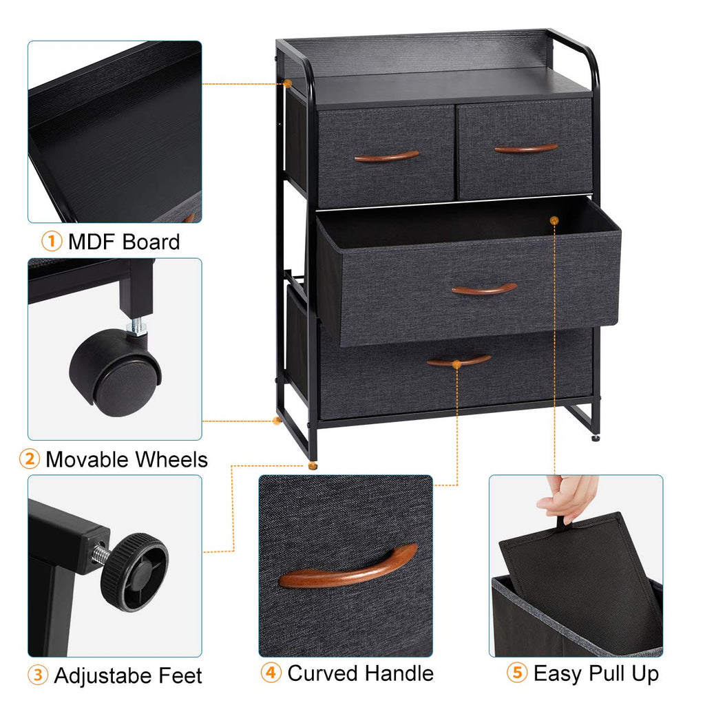 Grey 9 Drawer Fabric Dresser with Steel Frame and Wooden Top U99074